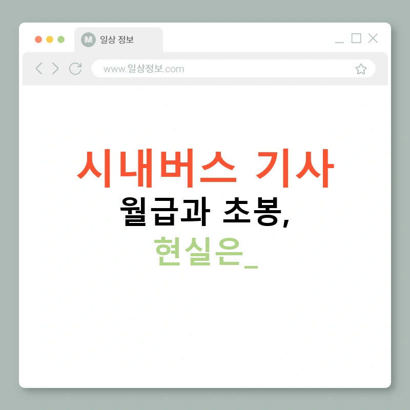 시내버스 기사 월급과 초봉, 현실은?