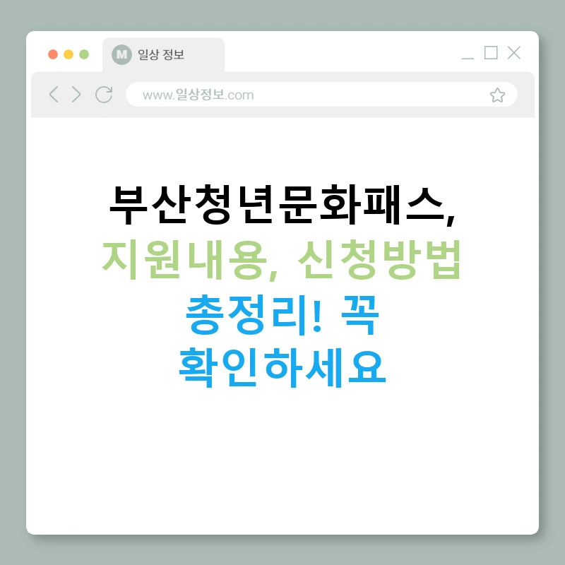 부산청년문화패스, 지원내용, 신청방법 총정리! 꼭 확인하세요