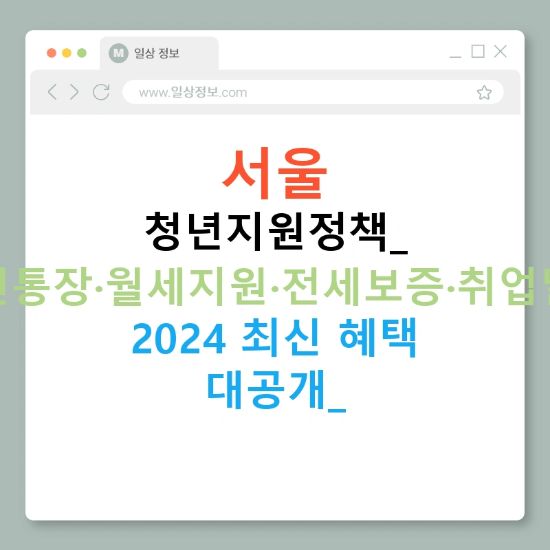서울 청년지원정책: 청년통장·월세지원·전세보증·취업날개 2024 최신 혜택 대공개!